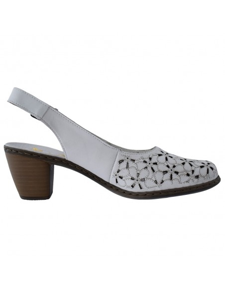 Pantofi dama, din piele naturala, marca Rieker, cod 40981-80-13-22, culoare alb